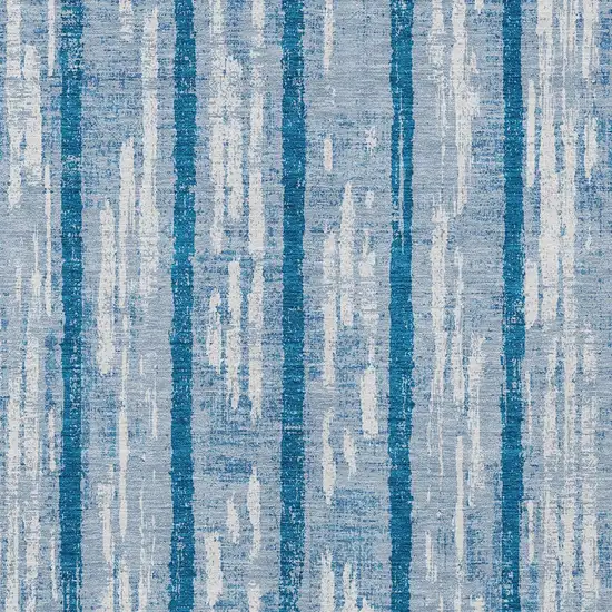Navy Blue And Ivory Striped Washable Indoor Outdoor Area Rug Photo 6
