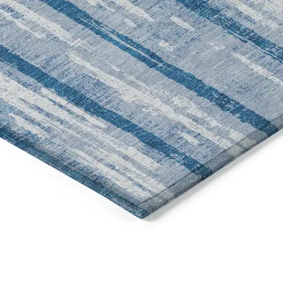 Navy Blue And Ivory Striped Washable Indoor Outdoor Area Rug Photo 5