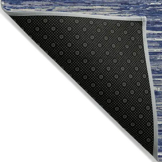 Navy Blue And Ivory Striped Washable Indoor Outdoor Area Rug Photo 4