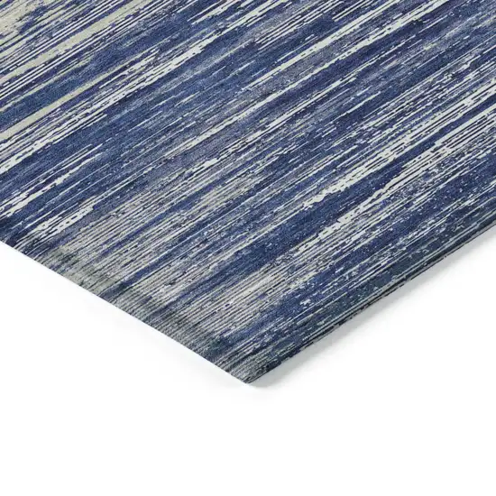 Navy Blue And Ivory Striped Washable Indoor Outdoor Area Rug Photo 5