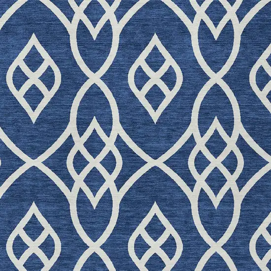 Navy Blue And Ivory Trellis Washable Indoor Outdoor Area Rug Photo 6