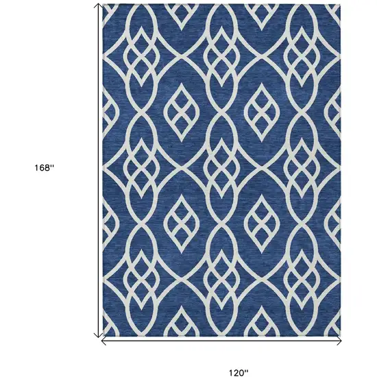 Navy Blue And Ivory Trellis Washable Indoor Outdoor Area Rug Photo 3