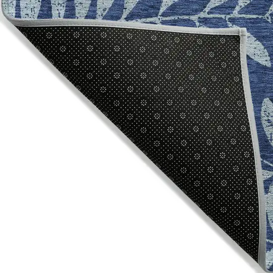 Navy Blue And Light Blue Floral Washable Indoor Outdoor Area Rug Photo 4