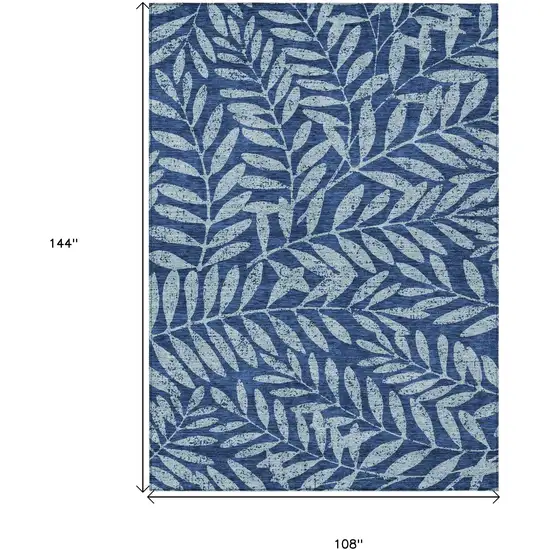 Navy Blue And Light Blue Floral Washable Indoor Outdoor Area Rug Photo 3