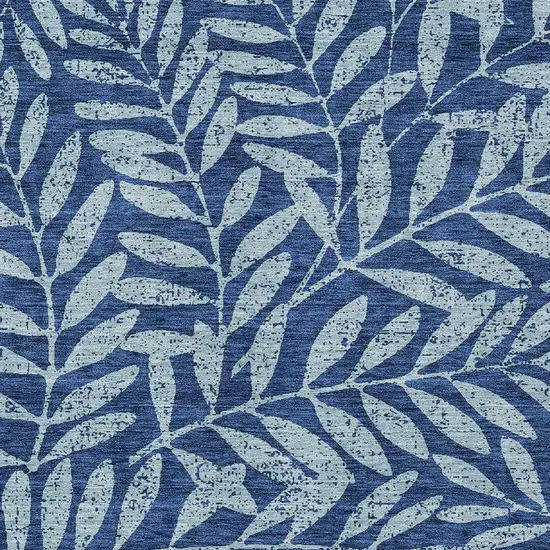 Navy Blue And Light Blue Floral Washable Indoor Outdoor Area Rug Photo 6