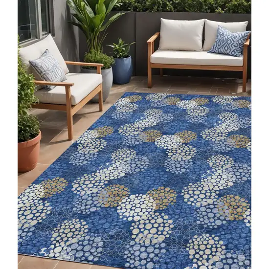 Navy Blue Brown And Ivory Polka Dot Washable Indoor Outdoor Area Rug Photo 1