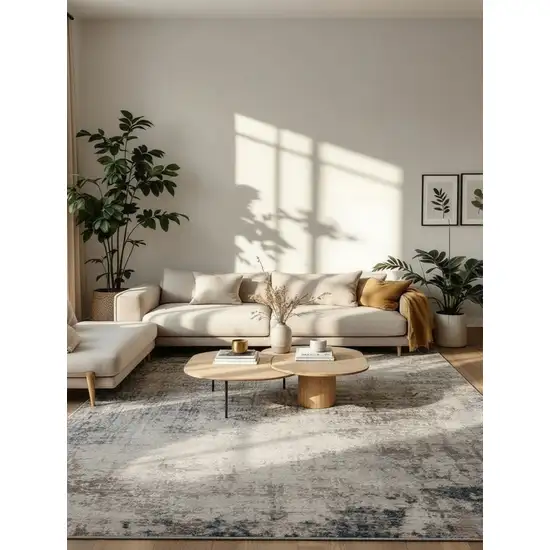 Navy Blue Distressed Striations Area Rug Photo 4