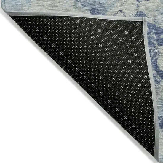 Navy Blue Gray And Aqua Floral Washable Indoor Outdoor Area Rug Photo 4
