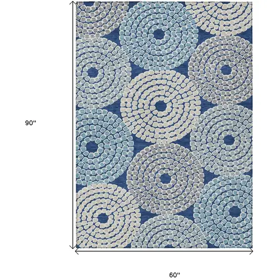 Navy Blue Gray And Aqua Geometric Washable Indoor Outdoor Area Rug Photo 3