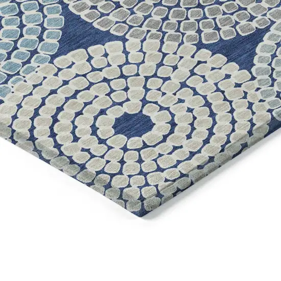 Navy Blue Gray And Aqua Geometric Washable Indoor Outdoor Area Rug Photo 5