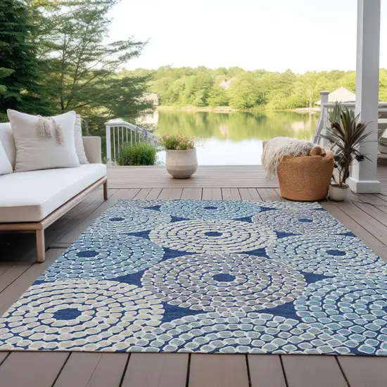 Navy Blue Gray And Aqua Geometric Washable Indoor Outdoor Area Rug Photo 9