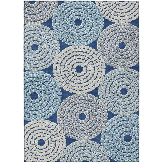 Navy Blue Gray And Aqua Geometric Washable Indoor Outdoor Area Rug Photo 2