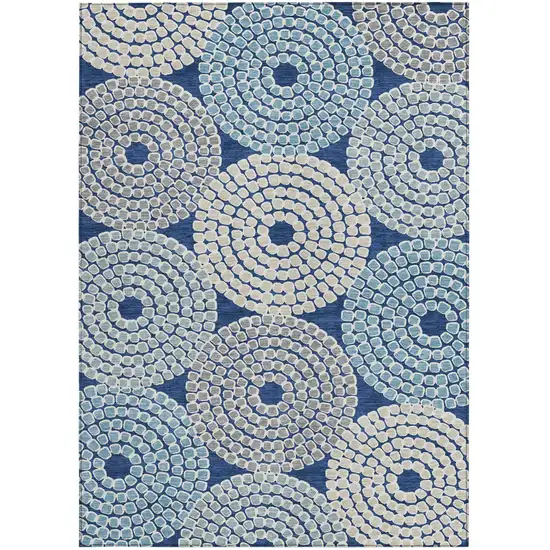 Navy Blue Gray And Aqua Geometric Washable Indoor Outdoor Area Rug Photo 8