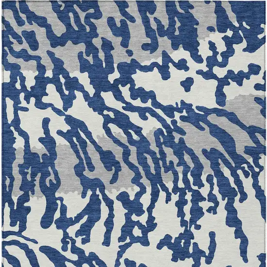 Navy Blue Gray And Ivory Animal Print Washable Indoor Outdoor Area Rug Photo 7