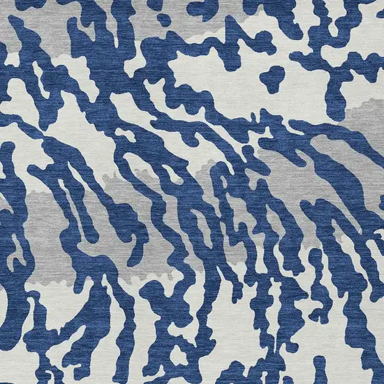 Navy Blue Gray And Ivory Animal Print Washable Indoor Outdoor Area Rug Photo 6