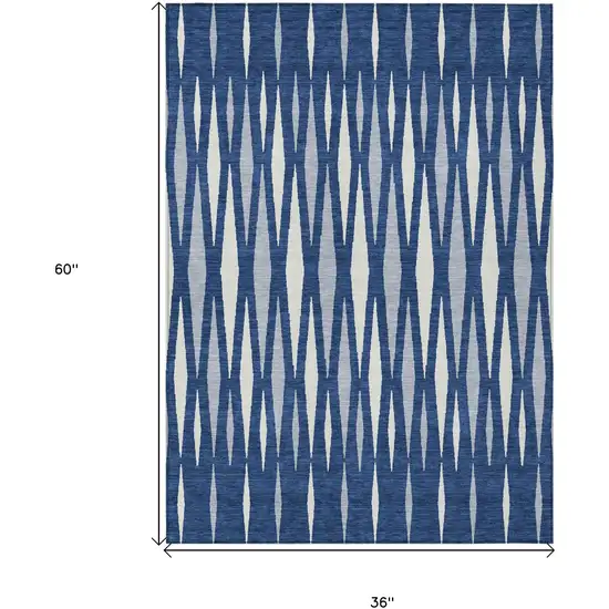 Navy Blue Gray And Ivory Geometric Washable Indoor Outdoor Area Rug Photo 3