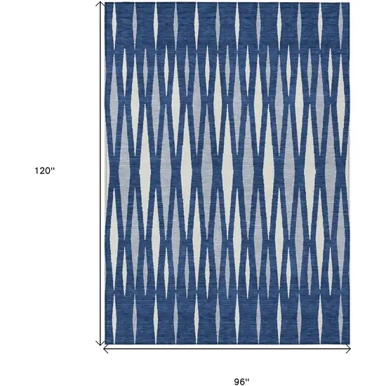 Navy Blue Gray And Ivory Geometric Washable Indoor Outdoor Area Rug Photo 3
