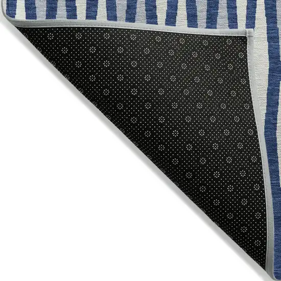 Navy Blue Gray And Ivory Geometric Washable Indoor Outdoor Area Rug Photo 4