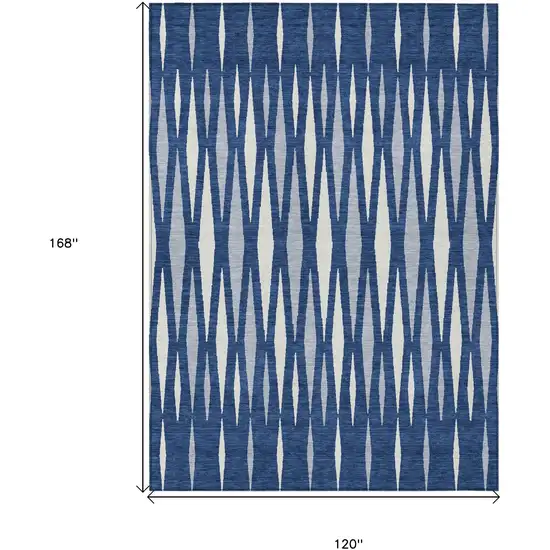 Navy Blue Gray And Ivory Geometric Washable Indoor Outdoor Area Rug Photo 3