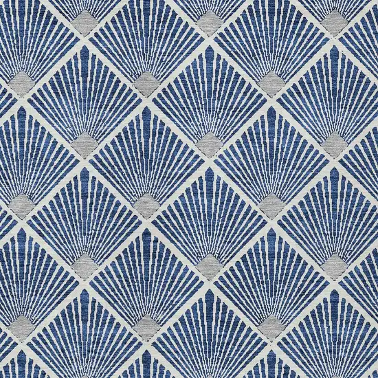 Navy Blue Gray And Ivory Geometric Washable Indoor Outdoor Area Rug Photo 5