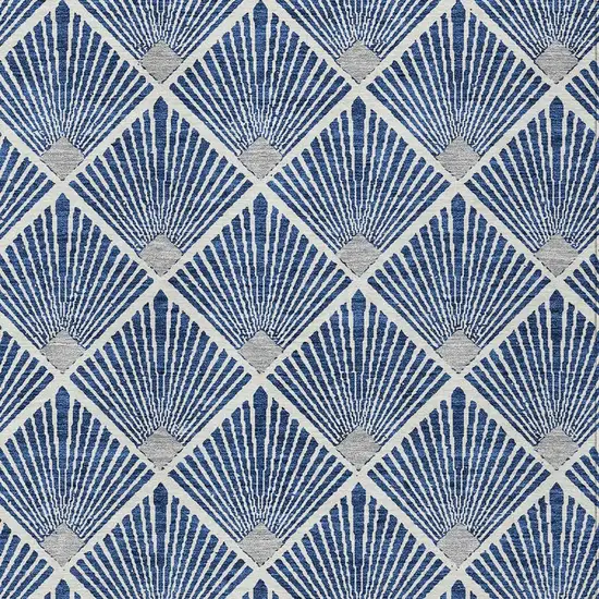 Navy Blue Gray And Ivory Geometric Washable Indoor Outdoor Area Rug Photo 5