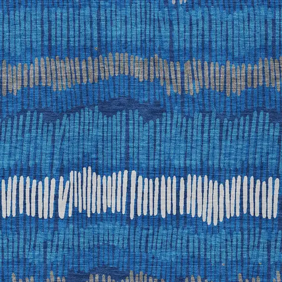 Navy Blue Gray And Ivory Striped Washable Indoor Outdoor Area Rug Photo 7