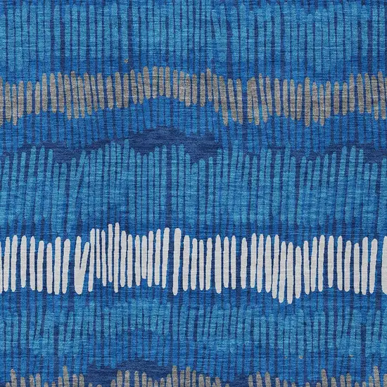 Navy Blue Gray And Ivory Striped Washable Indoor Outdoor Area Rug Photo 7