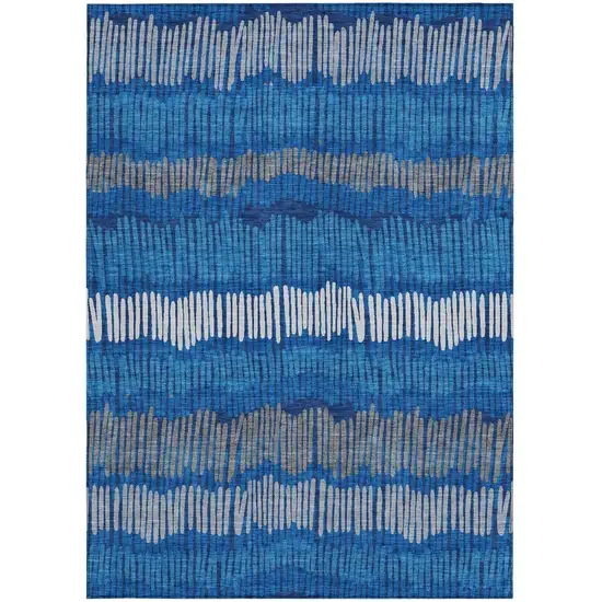 Navy Blue Gray And Ivory Striped Washable Indoor Outdoor Area Rug Photo 8