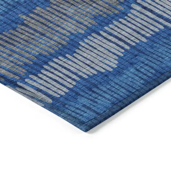 Navy Blue Gray And Ivory Striped Washable Indoor Outdoor Area Rug Photo 5