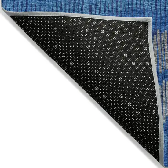Navy Blue Gray And Ivory Striped Washable Indoor Outdoor Area Rug Photo 4