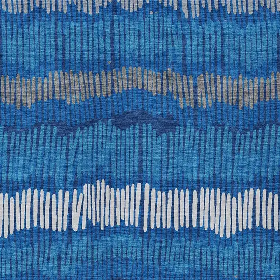 Navy Blue Gray And Ivory Striped Washable Indoor Outdoor Area Rug Photo 7