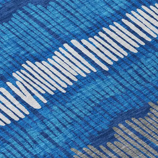 Navy Blue Gray And Ivory Striped Washable Indoor Outdoor Area Rug Photo 6