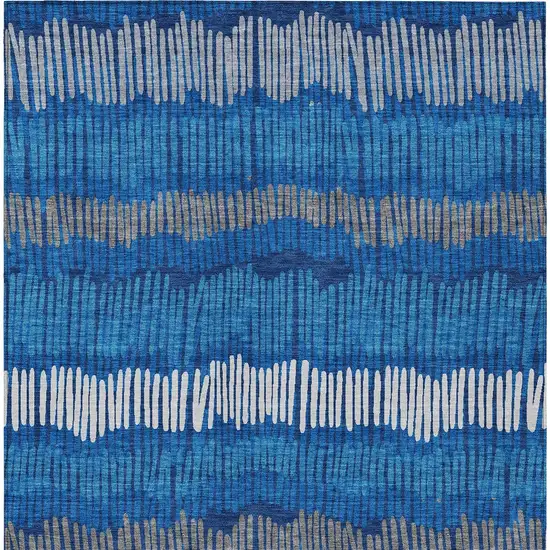 Navy Blue Gray And Ivory Striped Washable Indoor Outdoor Area Rug Photo 8