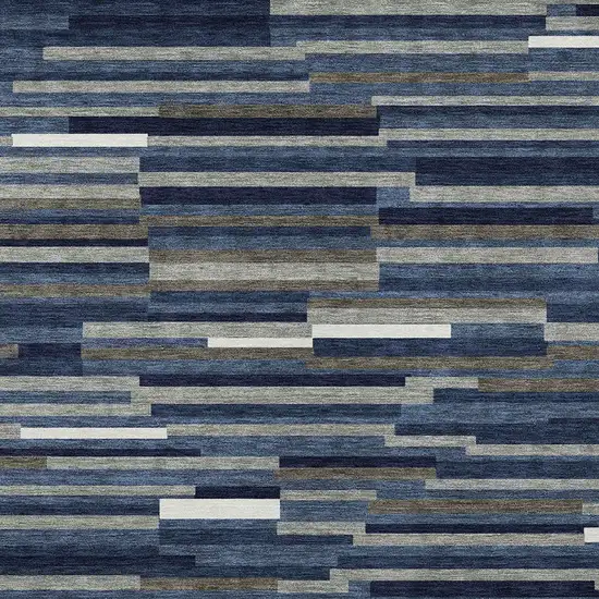 Navy Blue Gray And Ivory Striped Washable Indoor Outdoor Area Rug Photo 7