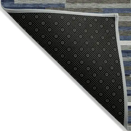 Navy Blue Gray And Ivory Striped Washable Indoor Outdoor Area Rug Photo 4
