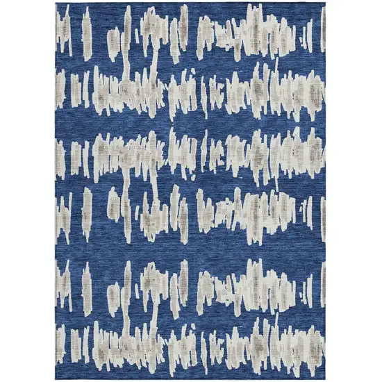 Navy Blue Gray And Ivory Striped Washable Indoor Outdoor Area Rug Photo 7