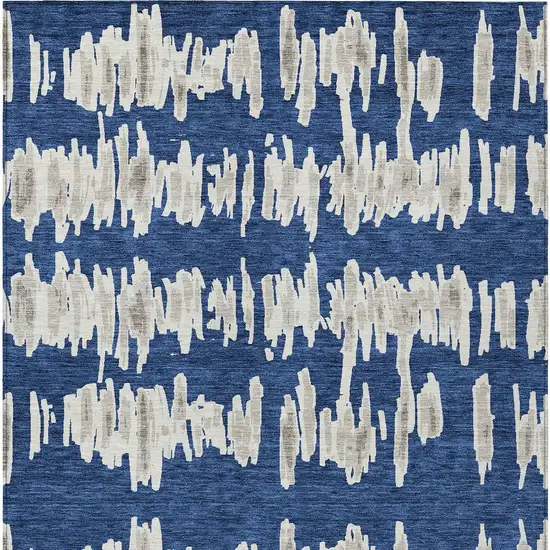 Navy Blue Gray And Ivory Striped Washable Indoor Outdoor Area Rug Photo 8