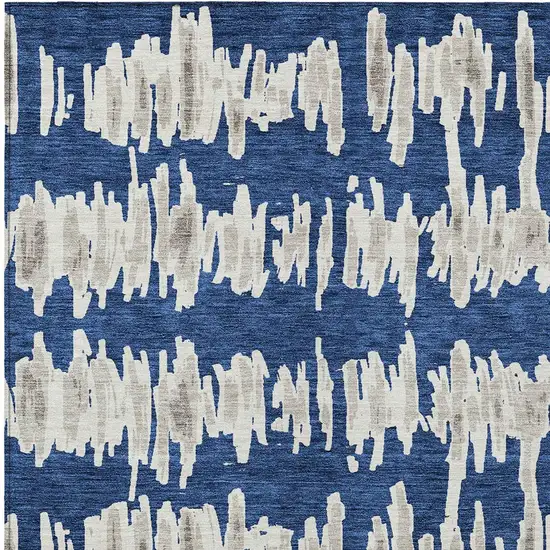 Navy Blue Gray And Ivory Striped Washable Indoor Outdoor Area Rug Photo 7