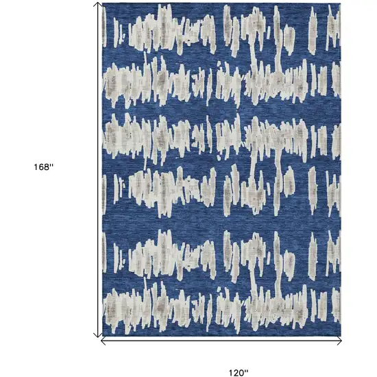 Navy Blue Gray And Ivory Striped Washable Indoor Outdoor Area Rug Photo 3