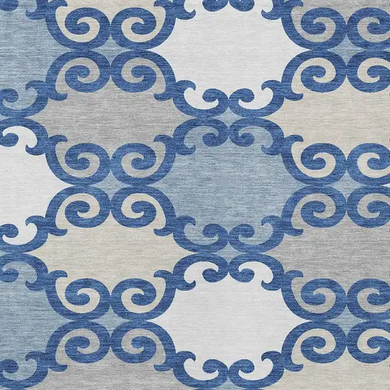 Navy Blue Gray And Ivory Trellis Washable Indoor Outdoor Area Rug Photo 5