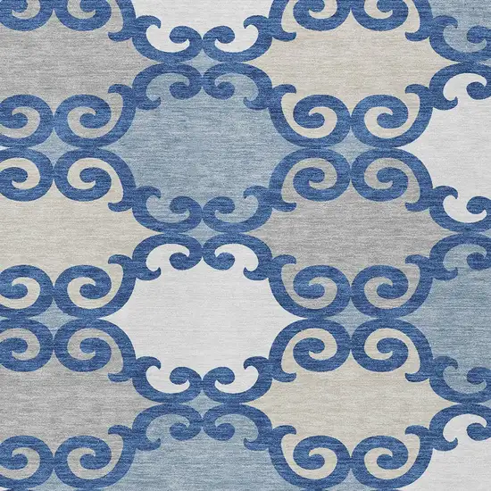 Navy Blue Gray And Ivory Trellis Washable Indoor Outdoor Area Rug Photo 5