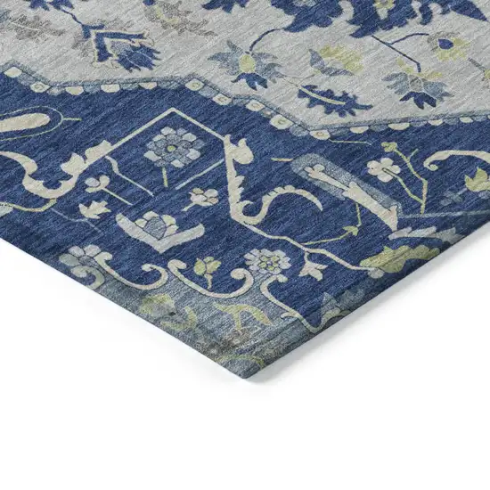 Navy Blue Ivory And Gray Oriental Washable Indoor Outdoor Area Rug Photo 3