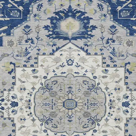 Navy Blue Ivory And Gray Oriental Washable Indoor Outdoor Area Rug Photo 4