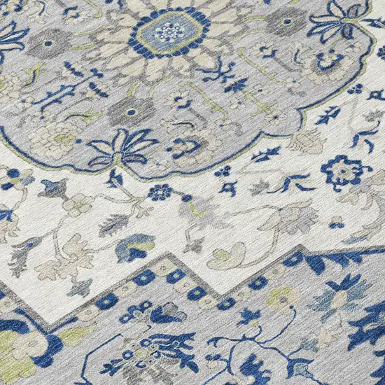 Navy Blue Ivory And Gray Oriental Washable Indoor Outdoor Area Rug Photo 7