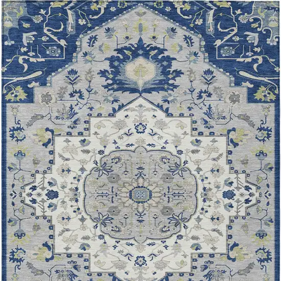 Navy Blue Ivory And Gray Oriental Washable Indoor Outdoor Area Rug Photo 5