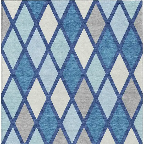 Navy Blue Sky Blue And Ivory Geometric Washable Indoor Outdoor Area Rug Photo 7