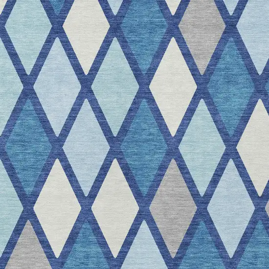 Navy Blue Sky Blue And Ivory Geometric Washable Indoor Outdoor Area Rug Photo 6