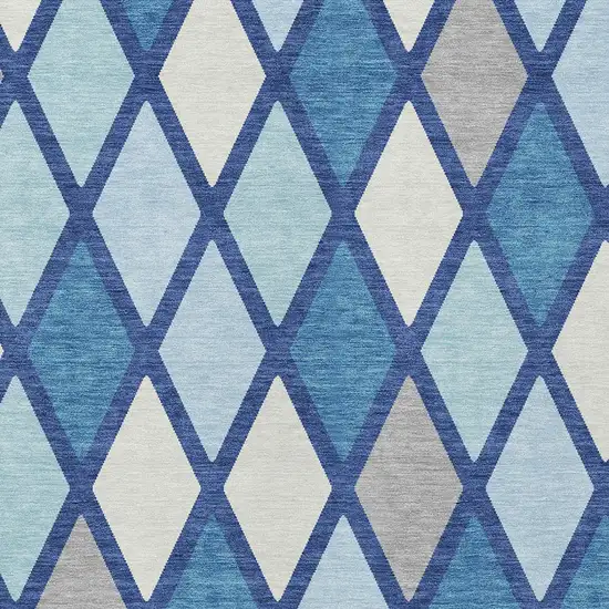 Navy Blue Sky Blue And Ivory Geometric Washable Indoor Outdoor Area Rug Photo 6