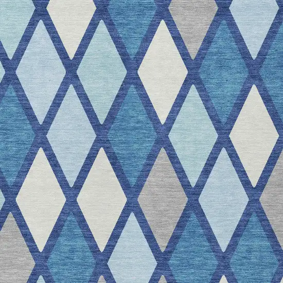 Navy Blue Sky Blue And Ivory Geometric Washable Indoor Outdoor Area Rug Photo 6