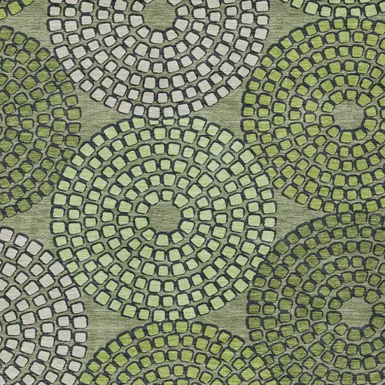 Olive Green And Beige Geometric Washable Indoor Outdoor Area Rug Photo 6